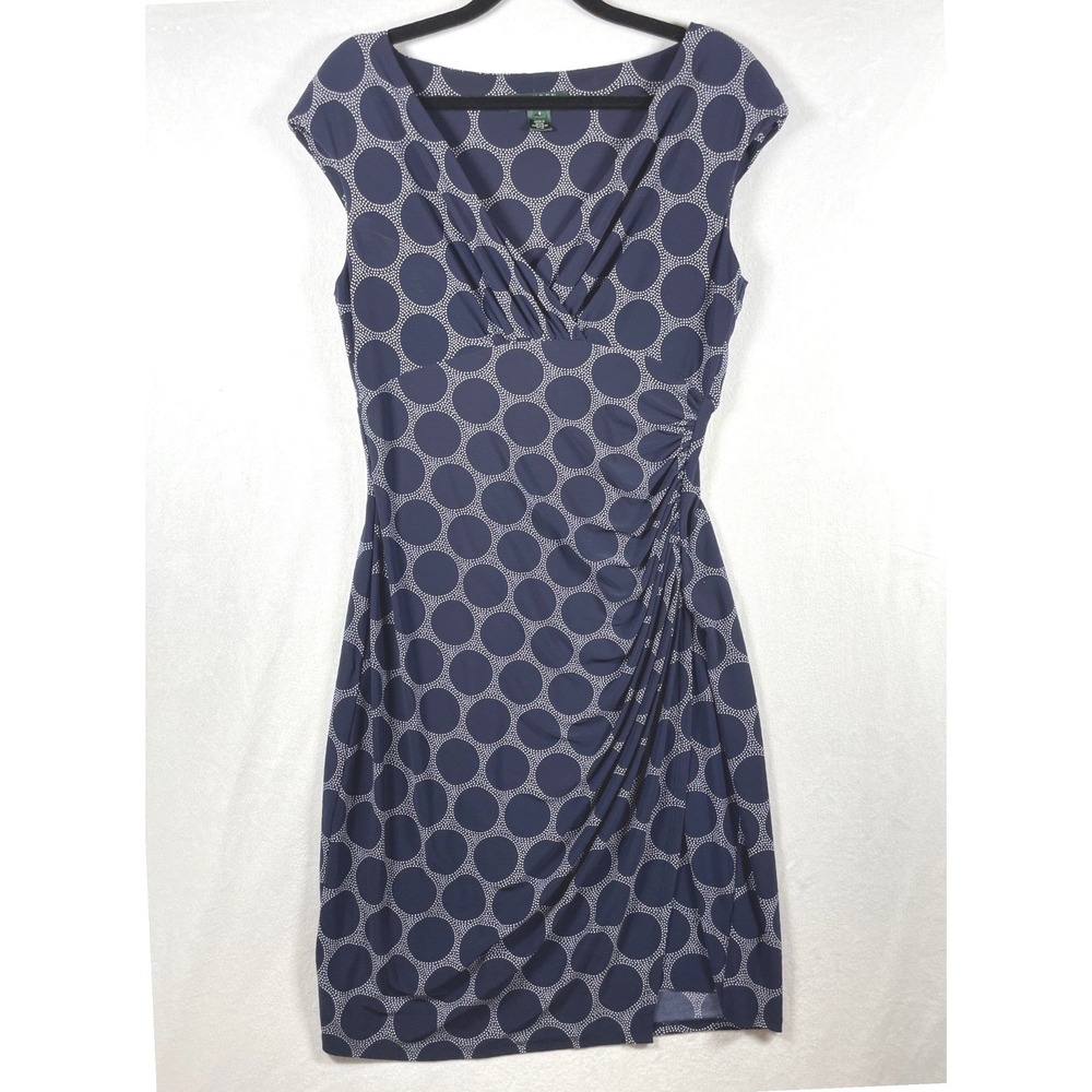 ralph lauren faux wrap dress 6 drapey geometric print business casual old money
